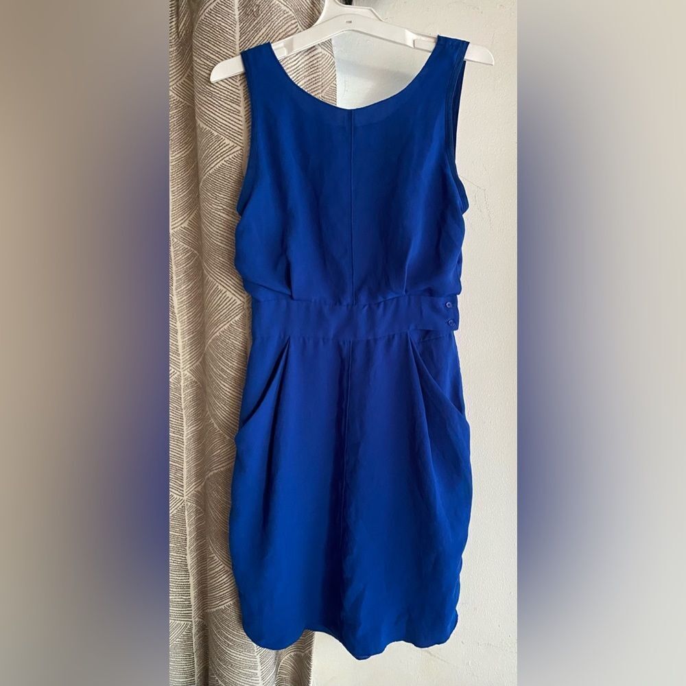 Wilfred Dress Womens Blue Lelia Sleeveless Shift Tank Low Back Pockets Solid Sz0